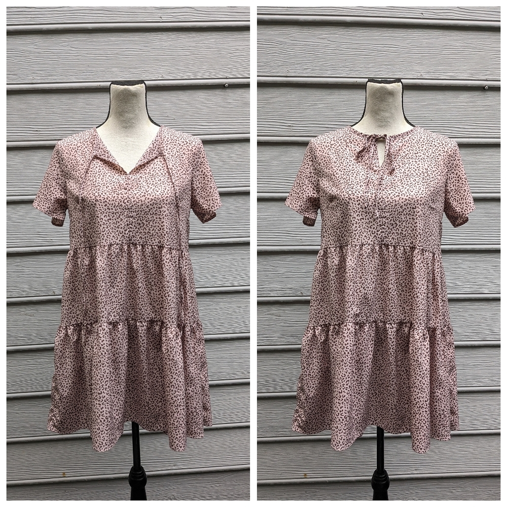 Shein Animal Print Short Sleeve Tiered Dress